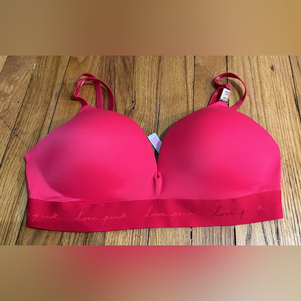 Women’s pink wireless push up bra red NWT